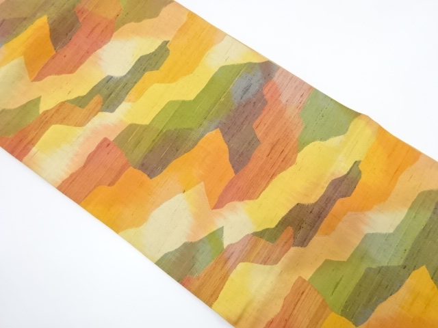 節紬　抽象模様織り出し　暈し　名古屋帯